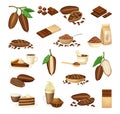 Chocolate with Roasted and Ground Cacao Seeds, Sweets and Pastry Big Vector Set