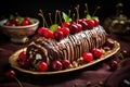 Chocolate roll with cherries