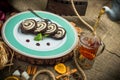 Chocolate roll with coconut filling. Royalty Free Stock Photo