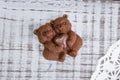 Chocolate romantic figures and mediants with nuts Royalty Free Stock Photo