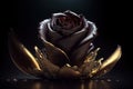 Chocolate rose interspersed with golden drops. Generative Ai