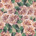 Chocolate roses with leaves painting in watercolor. Illustration for decor.