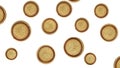 Chocolate round biscuits or cookies rotating and falling down background