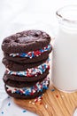 Chocolate sandwich cookies with creamy filling Royalty Free Stock Photo