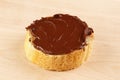 Chocolate spread on slice of baguette Royalty Free Stock Photo