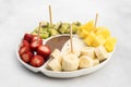Chocolate sauce and assorted of fruits Royalty Free Stock Photo