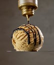 Chocolate sauce pouring on ice cream Royalty Free Stock Photo