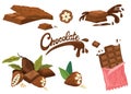 Chocolate Set. Chocolate bar, handwritten text, cocoa beans. World Chocolate Day.