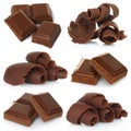 Chocolate shavings with pieces of chocolate bar set