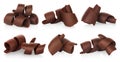 Chocolate shavings set on white background