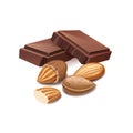 Chocolate slices with almonds. Vector illustration Royalty Free Stock Photo