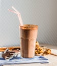 Chocolate smoothie with a banana with milk in a glass Royalty Free Stock Photo