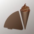 Chocolate Soft Serve Ice Cream Waffle Cone in Brown Carton Foil Wrapper for Branding Close up on Background Royalty Free Stock Photo