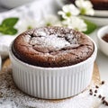 Chocolate Souffle Cake on white background, Generative AI