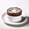 Chocolate Souffle Cake on white background, Generative AI