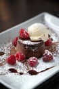 chocolate souffle and ice cream on a plate. Selective focus Royalty Free Stock Photo