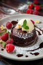 chocolate souffle and ice cream on a plate. Selective focus Royalty Free Stock Photo