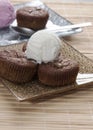 Chocolate souffle and ice cream on table Royalty Free Stock Photo