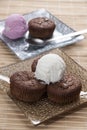 Chocolate souffle and ice cream on table Royalty Free Stock Photo