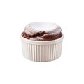 Chocolate Souffle in a White Ramekin Dusted with Powdered Sugar image photo Royalty Free Stock Photo