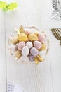 Chocolate speckled eggs in bowl Royalty Free Stock Photo