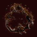 Chocolate splash with droplets . 3D illustration