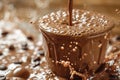 Chocolate splash in a cup, dynamic image for gourmet advertising. Trendy Mexican food. Royalty Free Stock Photo