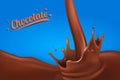 Chocolate splash 3D.Abstract realistic milk drop with splashes isolated on blue background.element for advertising Royalty Free Stock Photo