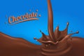 Chocolate splash 3D.Abstract realistic milk drop with splashes isolated on blue background.element for advertising Royalty Free Stock Photo