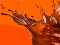 A chocolate splash on an orange background Royalty Free Stock Photo