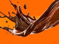 A chocolate splash on an orange background Royalty Free Stock Photo