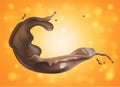 Chocolate splash on orange background. Royalty Free Stock Photo