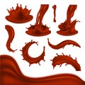 Chocolate Splash Set Vector. Brown Cocoa Wave, Food Drop, Blots Liquid. Tasty Sweet Dessert Product. Whirl, Swirl Royalty Free Stock Photo