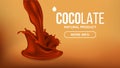 Chocolate Splash Vector. Cream, Liquid. Milk Swirl. Brown Background. Beverage Dessert Food. 3D Realistic Illustration Royalty Free Stock Photo