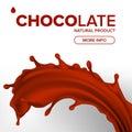 Chocolate Splash Vector. Falling Fresh Drink. Dark Drop. Tasty Flow. Pouring Cocoa Product. 3D Realistic Illustration