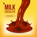 Chocolate Splash Vector. Cream, Liquid. Milk Swirl. Brown Background. Beverage Dessert Food. 3D Realistic Illustration Royalty Free Stock Photo