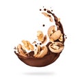 Chocolate splashes with walnuts close-up on a white background Royalty Free Stock Photo