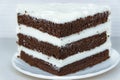 Chocolate sponge cake with butter cream interlayer. Close-up