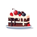 CHOCOLATE SPONGE CAKE WITH CHEERY AND BERRY TOPPING Royalty Free Stock Photo
