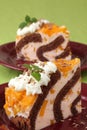 Chocolate sponge cake with peach mousse