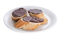 Chocolate spread on baguette Royalty Free Stock Photo