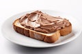 Chocolate spread bread sandwich on white plate Royalty Free Stock Photo