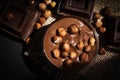 Chocolate spread  paste sweet  food hazelnuts on a dark background Royalty Free Stock Photo