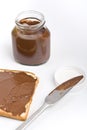 Chocolate spread jar and a toast