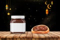 Chocolate Spread Jar on Wooden Board Table Top