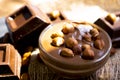 Chocolate spread  paste sweet  nutrition hazelnuts on a dark background Royalty Free Stock Photo