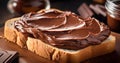 chocolate spread on a slice of bread Royalty Free Stock Photo