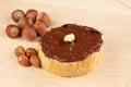 Chocolate Spread and Whole Hazelnuts on bread Royalty Free Stock Photo