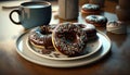 Chocolate Sprinkled Donuts on a White Plate AI Generative