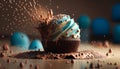 chocolate sprinkles water splashes light blue, generative AI Royalty Free Stock Photo